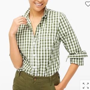 NWT J. Crew Gingham green cotton poplin shirt in signature fit Sz Small